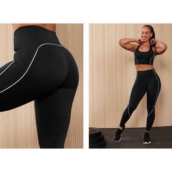 Fabletics High-Waisted Piped Motion365+ Legging Womens Size Medium Black NWT - Picture 1 of 7